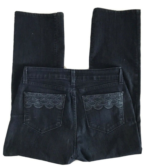 NYDJ | Straight Leg Jeans Womens Petites Size 8P Low Rise Blue Embellished Denim - Picture 1 of 10